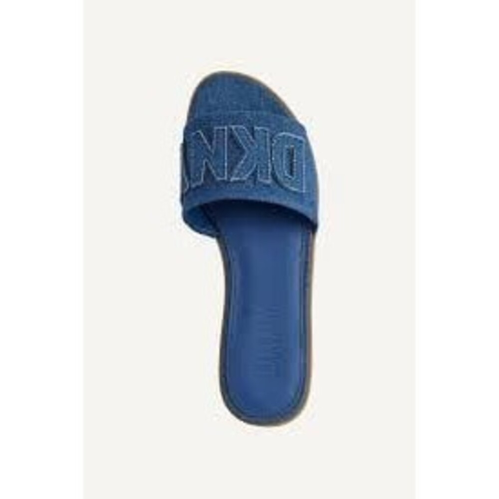 DKNY Women's Willow Bold Logo Strap Denim Slide Flat Sandals 7